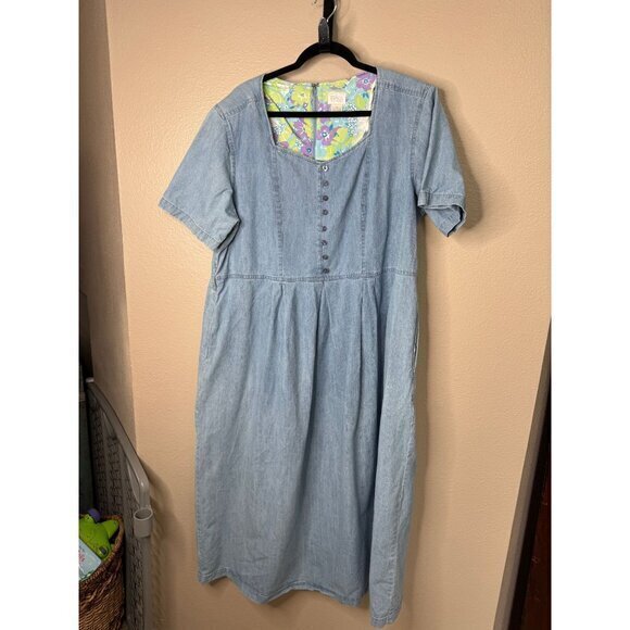 Erika Dresses & Skirts - Erika Women's Denim Dress Size 1X short sleeve maxi round neck‎ long dress